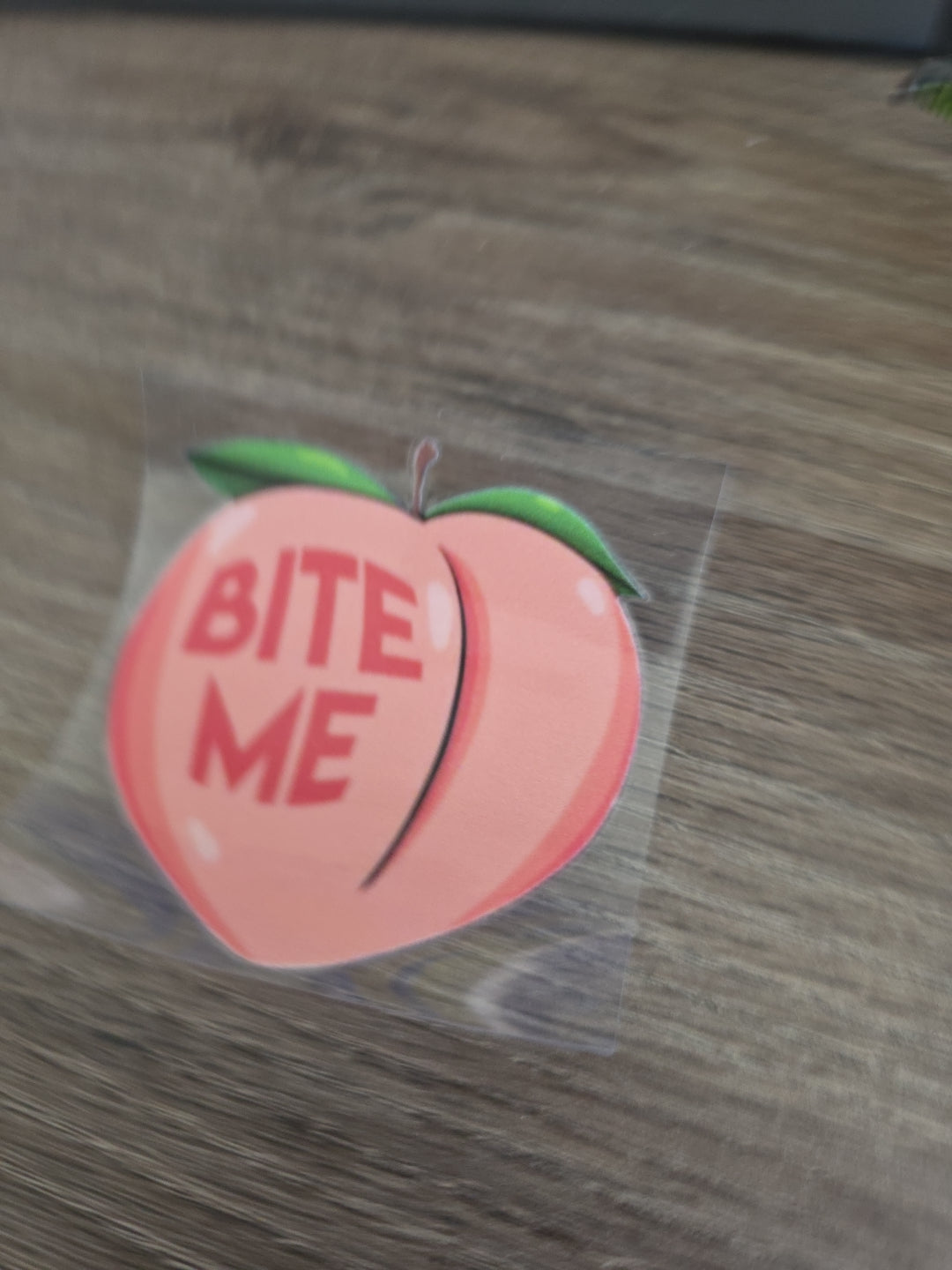Peach Emoji Bite Me Emoji UV DTF Decal Sticker Waterproof for Hard Surfaces USA