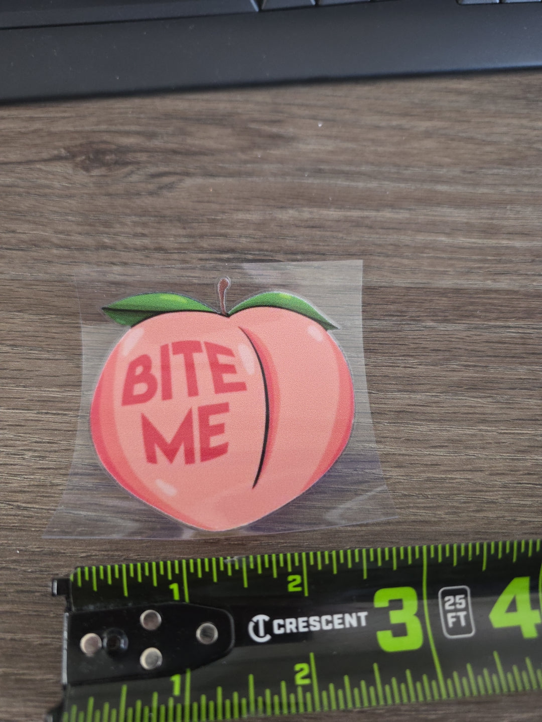 Peach Emoji Bite Me Emoji UV DTF Decal Sticker Waterproof for Hard Surfaces USA