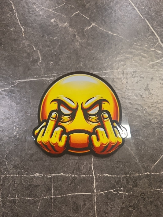 Angry Smiley Face Dual Middle Fingers UVDTF Decal Sticker Full Color Waterproof