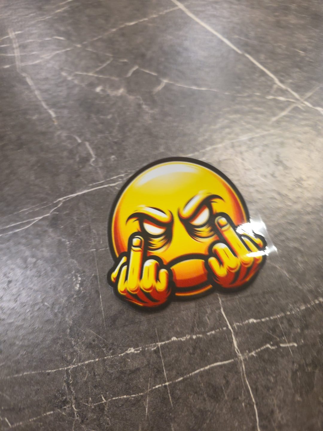 Angry Smiley Face Dual Middle Fingers UVDTF Decal Sticker Full Color Waterproof