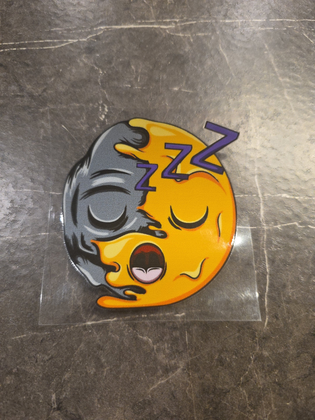 Sleeping Zombie Smiley Face Split UVDTF Decal Sticker Full Color Waterproof