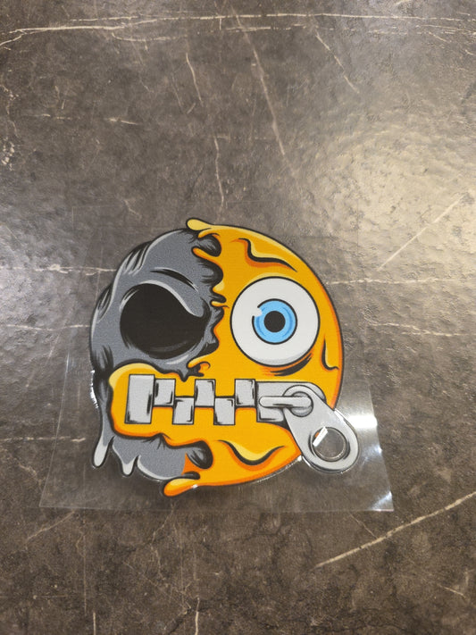 Zipper Mouth Zombie Smiley Face Emoji UVDTF Decal Sticker Full Color Waterproof