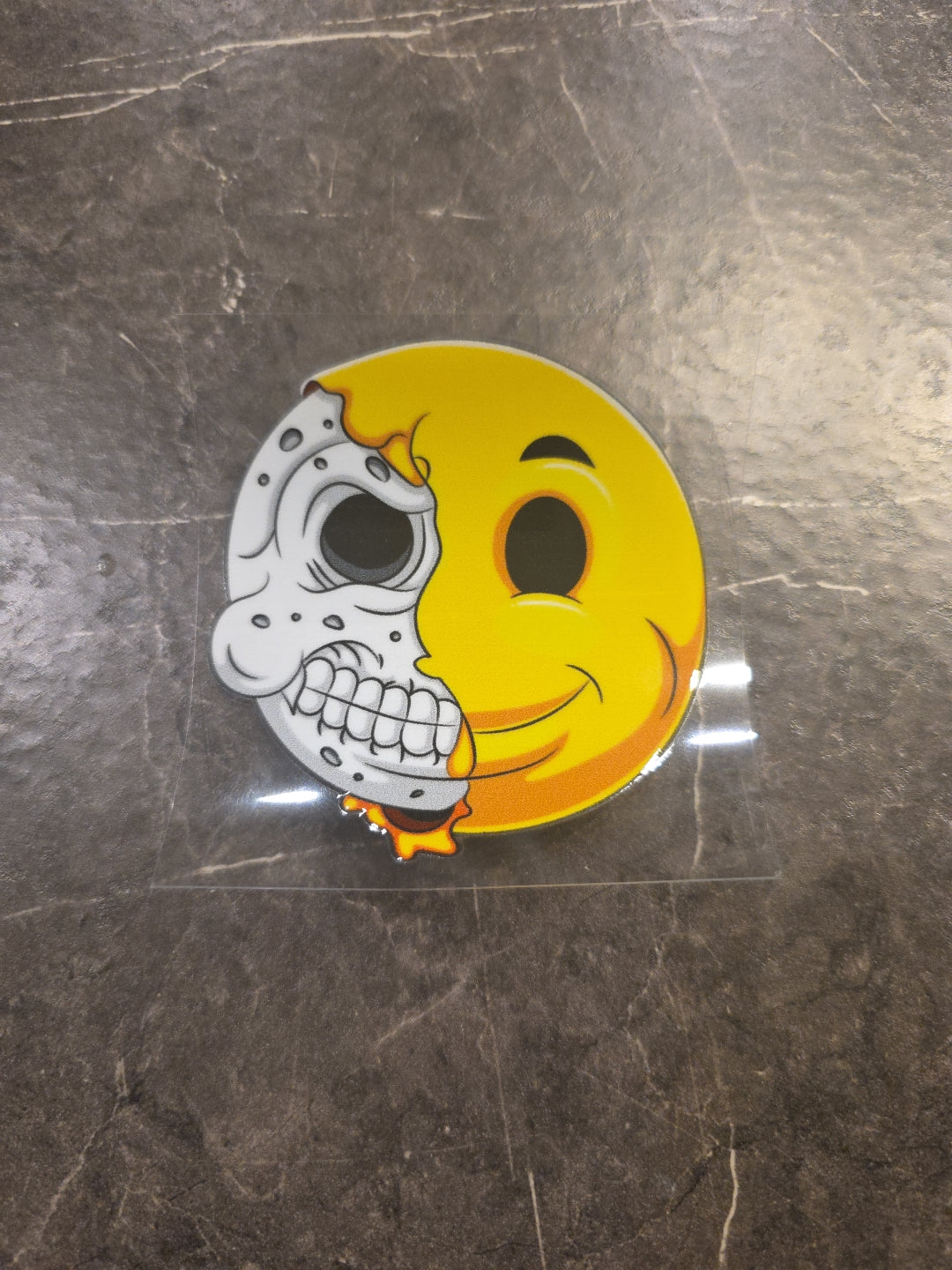 Smiley Face Skull Emoji UV DTF Decal Sticker Raised In Full Color Waterproof