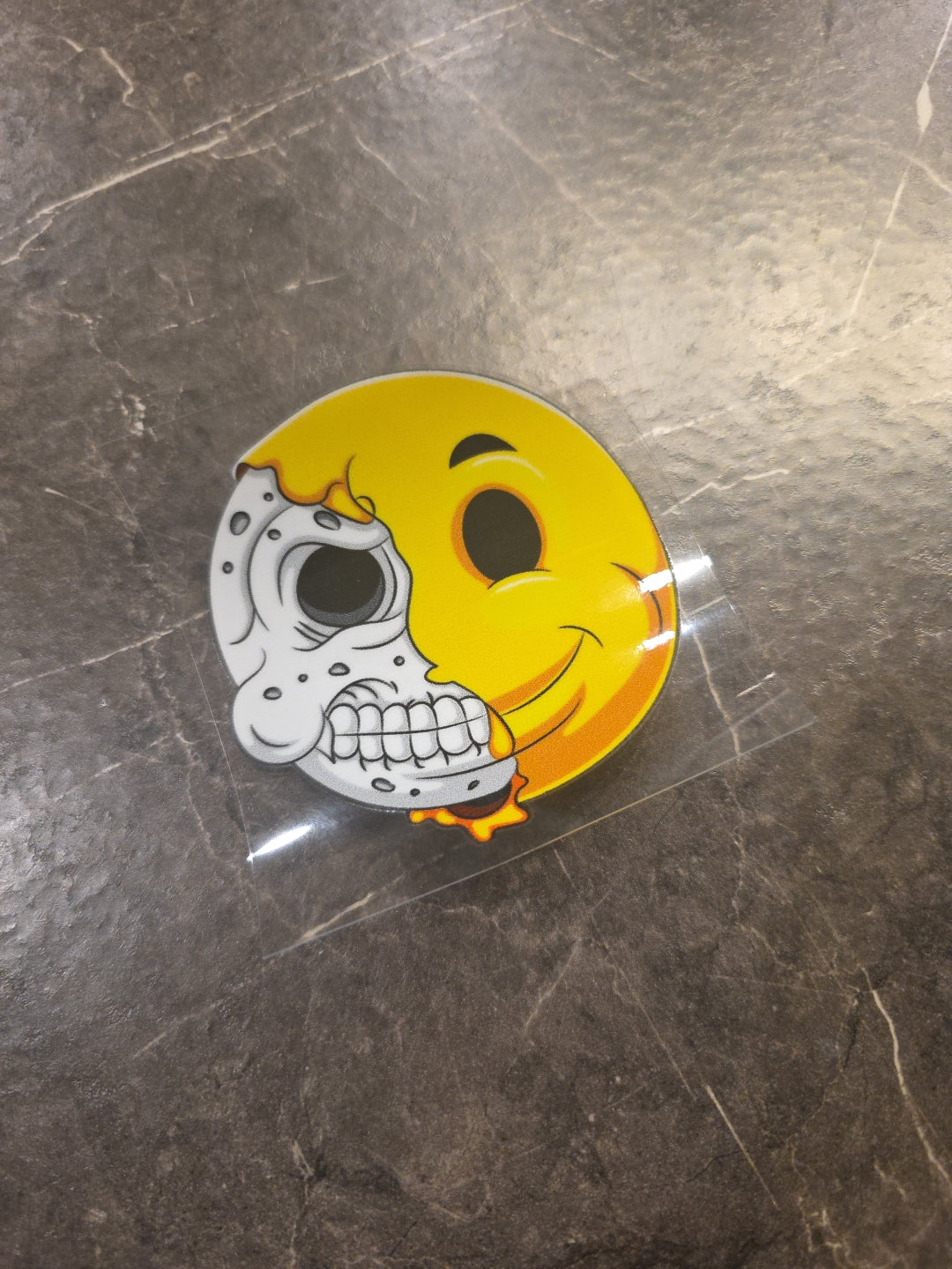 Smiley Face Skull Emoji UV DTF Decal Sticker Raised In Full Color Waterproof