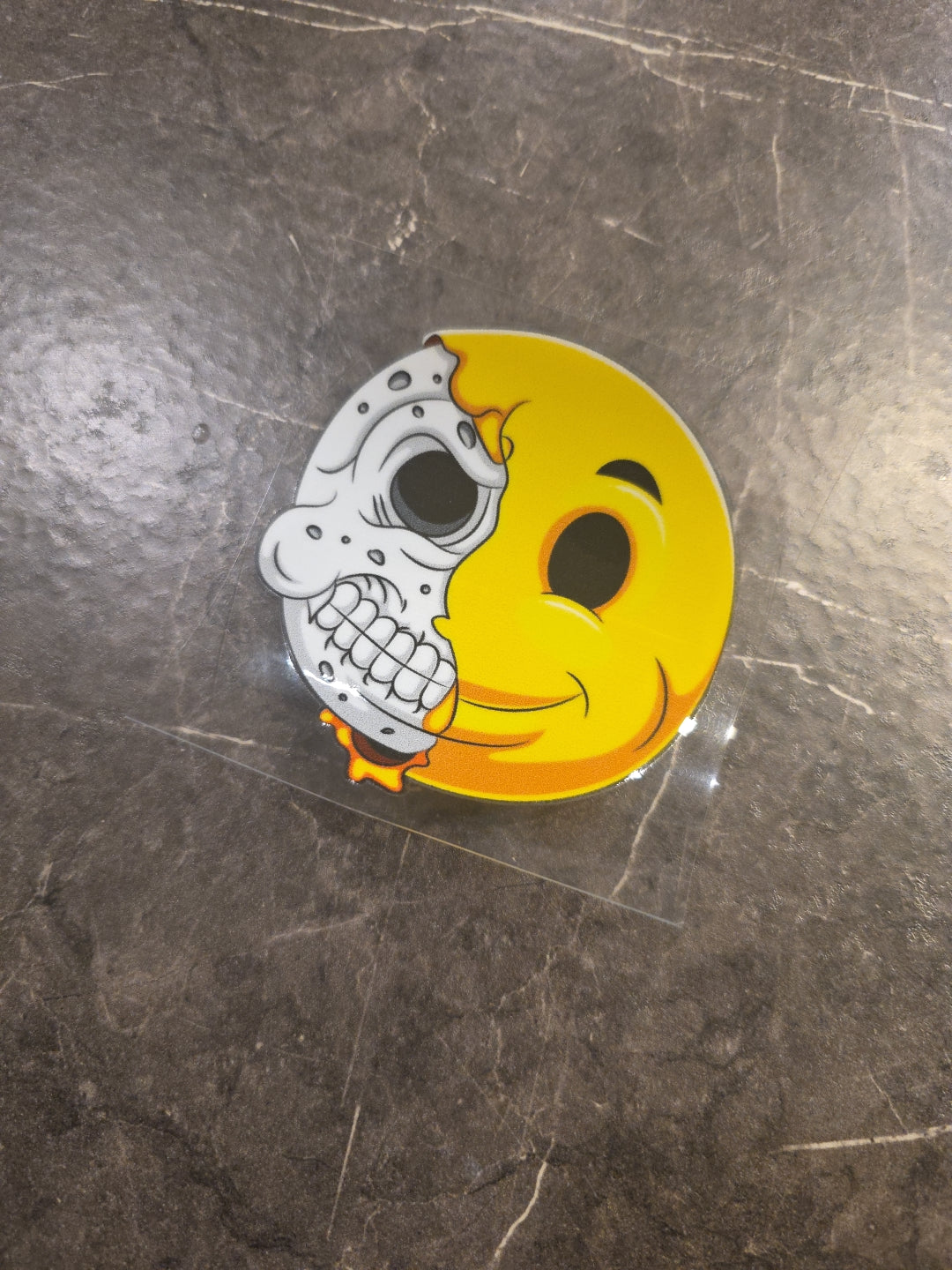 Smiley Face Skull Emoji UV DTF Decal Sticker Raised In Full Color Waterproof