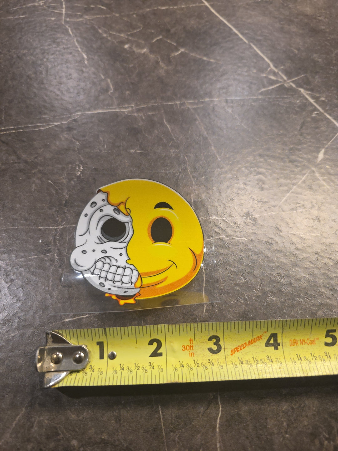 Smiley Face Skull Emoji UV DTF Decal Sticker Raised In Full Color Waterproof