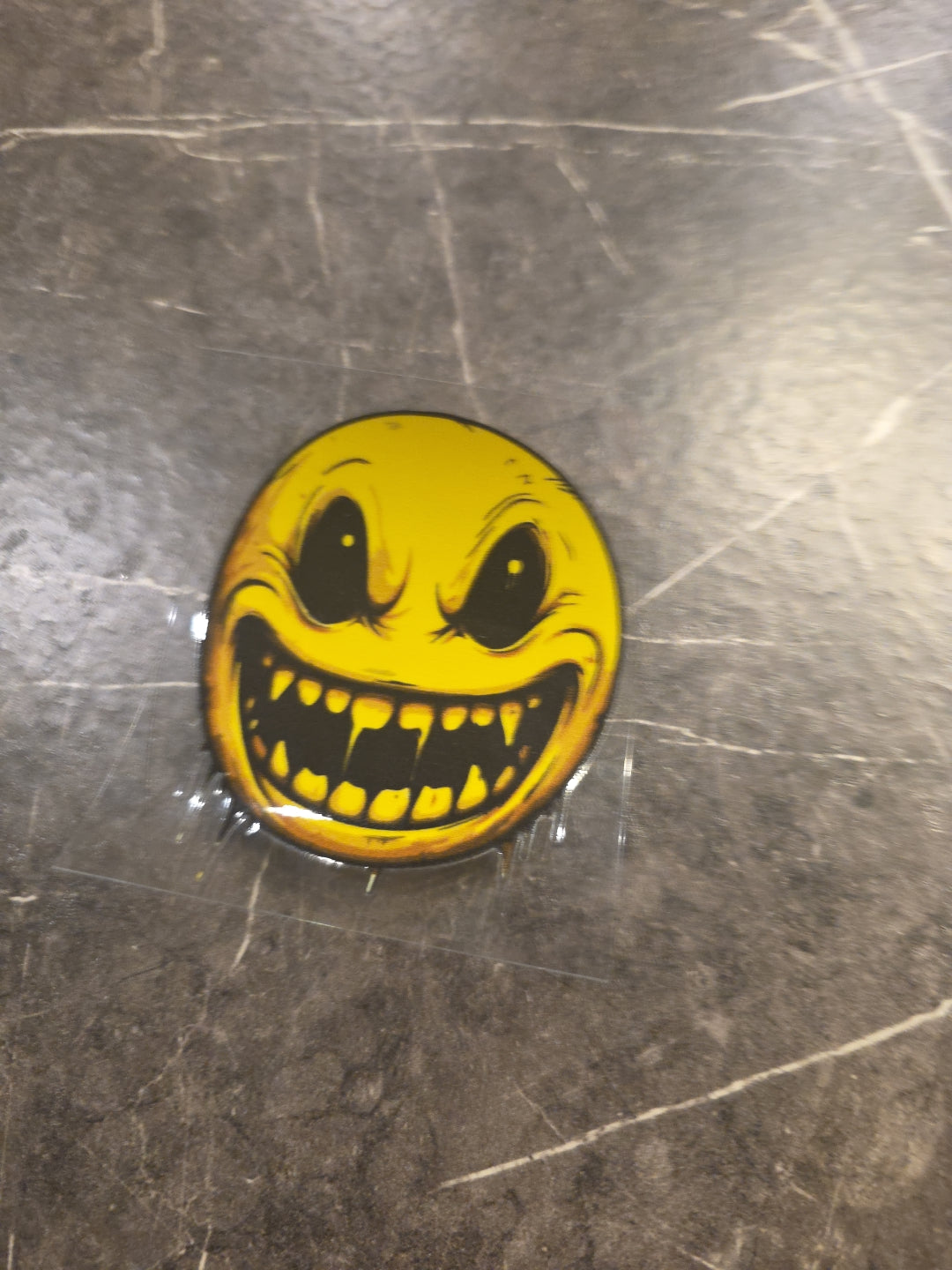 Evil Fanged Smiley Face Emoji UVDTF Raised Decal Sticker Full Color Waterproof