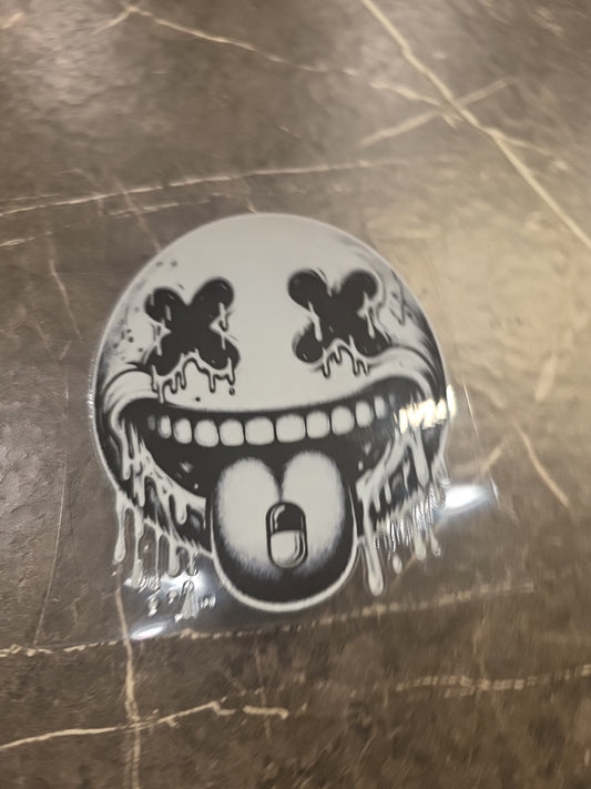 Dead Pilled White Smiley Face Emoji UVDTF Raised Decal Sticker Waterproof USA