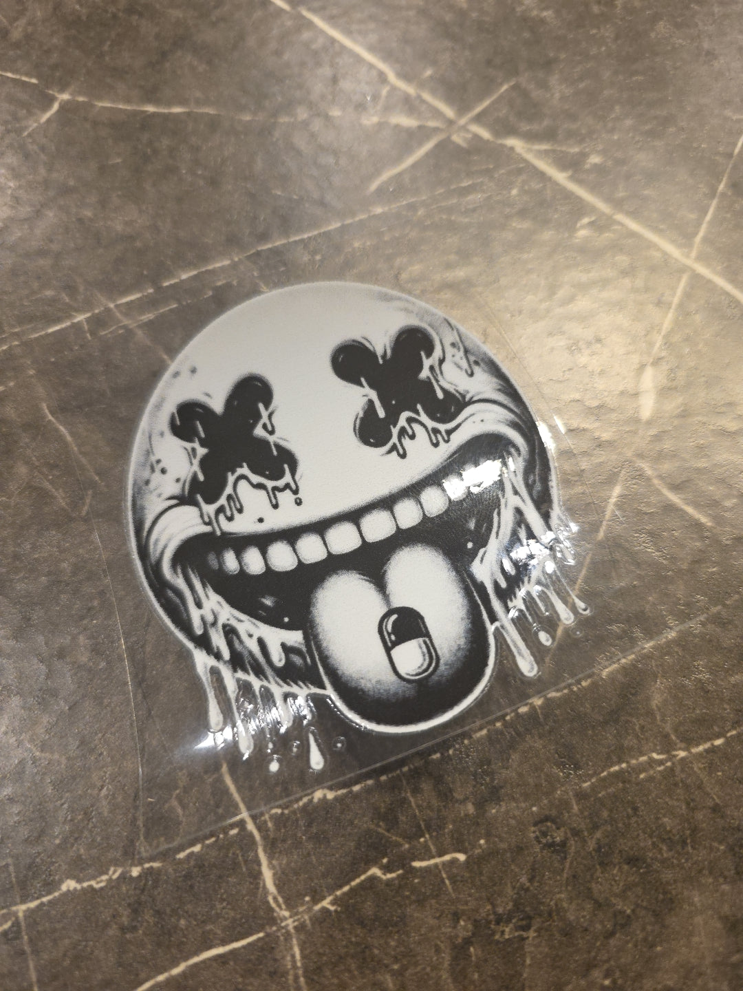 Dead Pilled White Smiley Face Emoji UVDTF Raised Decal Sticker Waterproof USA
