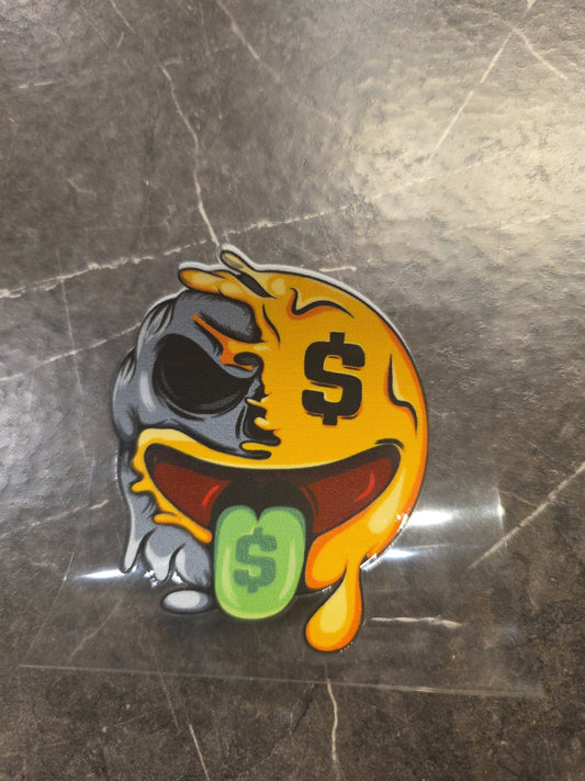 Money Mouth Smiley Face Emoji Zombie UVDTF Raised Decal Sticker Waterproof Color