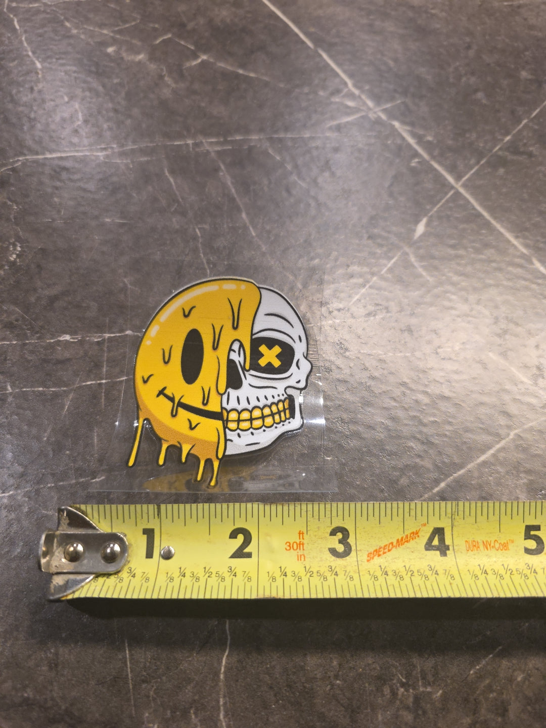 Melting Smiley Face Skull Split UVDTF Raised Decal Sticker Waterproof Gold Grill