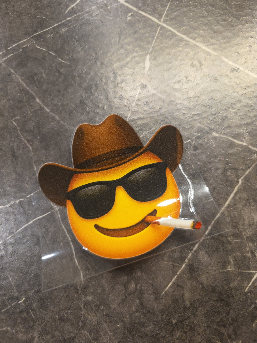 Cowboy Smiley Face Emoji Smoking UVDTF Raised Decal Sticker Waterproof Color