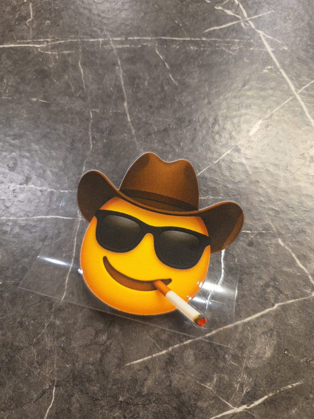 Cowboy Smiley Face Emoji Smoking UVDTF Raised Decal Sticker Waterproof Color