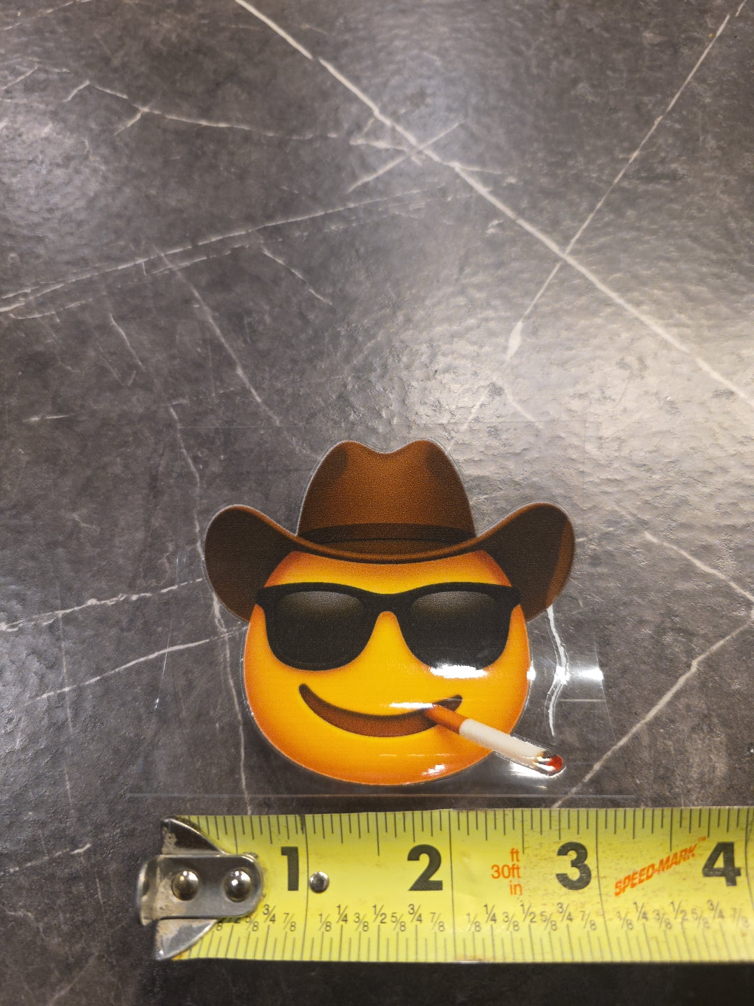 Cowboy Smiley Face Emoji Smoking UVDTF Raised Decal Sticker Waterproof Color