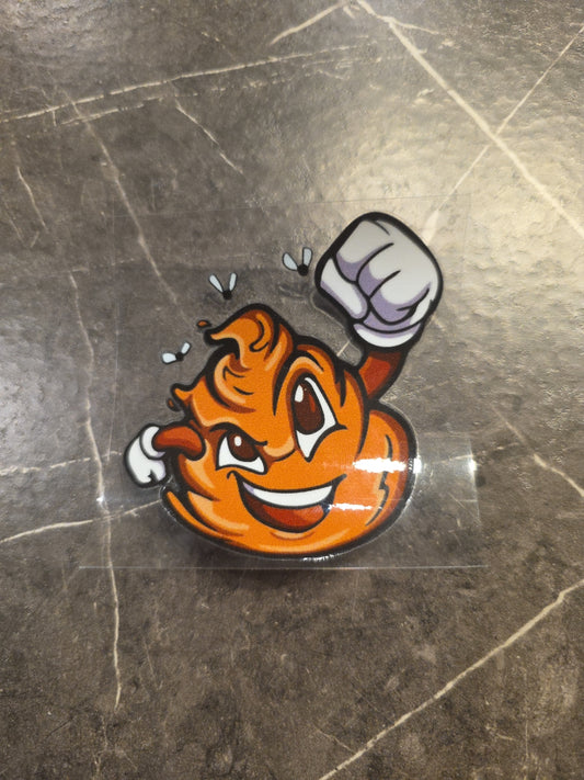 Excited Poop Emoji Jumping Fist UVDTF Raised Decal Sticker Color Waterproof