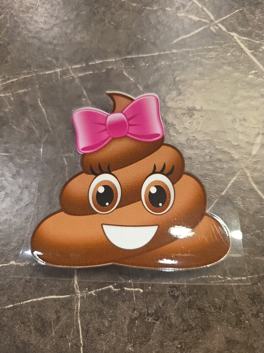 Female Poop Emoji UVDTF Raised Decal Sticker In Full Color Waterproof
