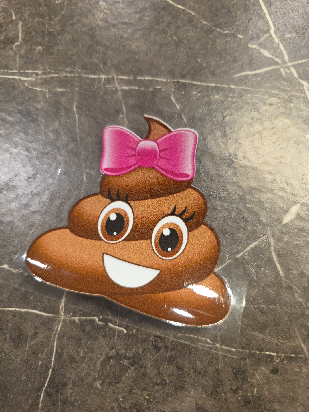Female Poop Emoji UVDTF Raised Decal Sticker In Full Color Waterproof