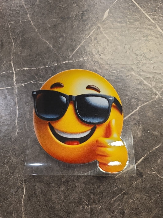 Sun Glasses Thumb Up Smiley Face Emoji UVDTF Raised Decal Sticker Waterproof