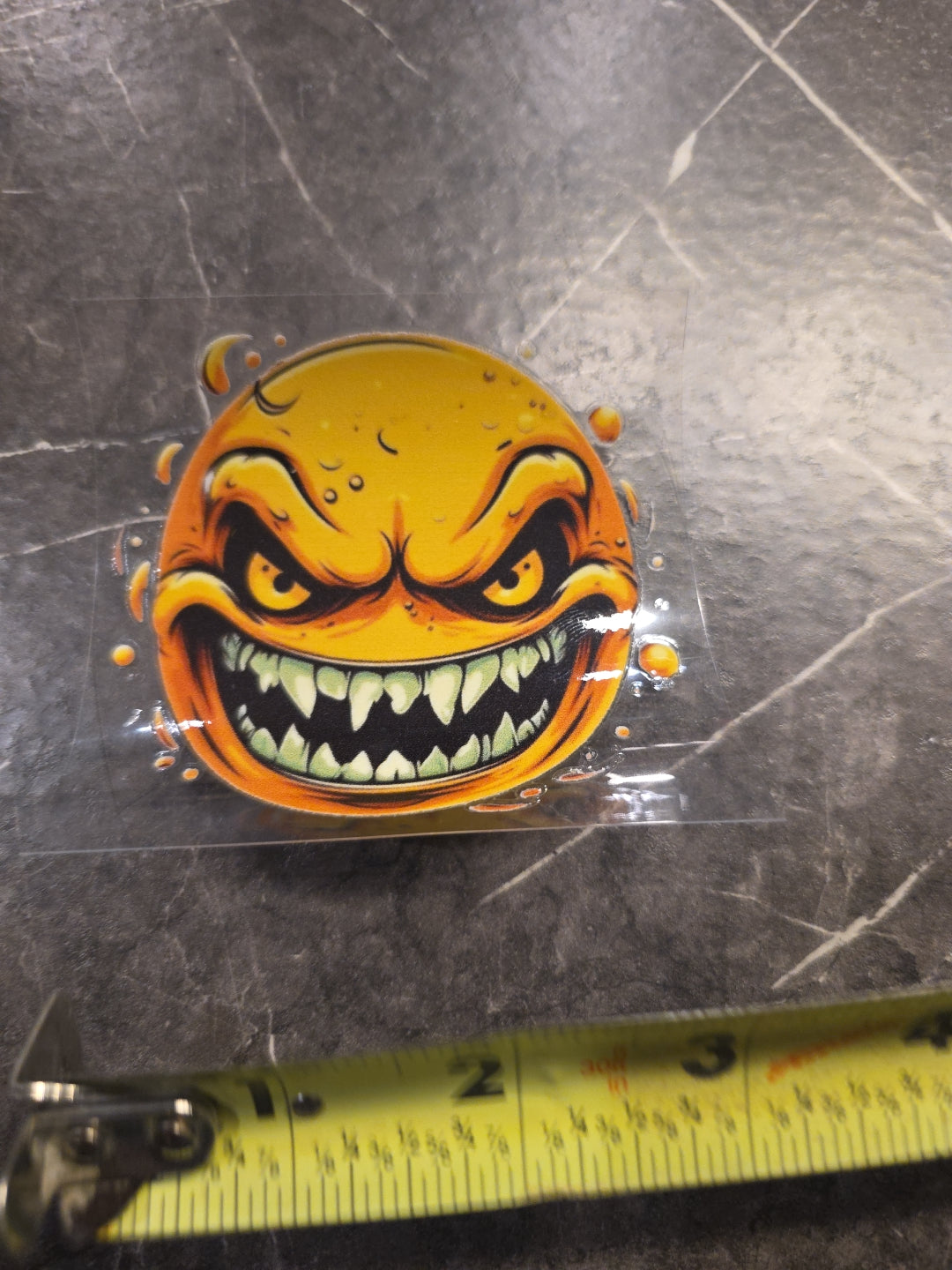 Evil Grin Smiley Face fangs UVDTF Raised Decal Sticker Full Color Waterproof