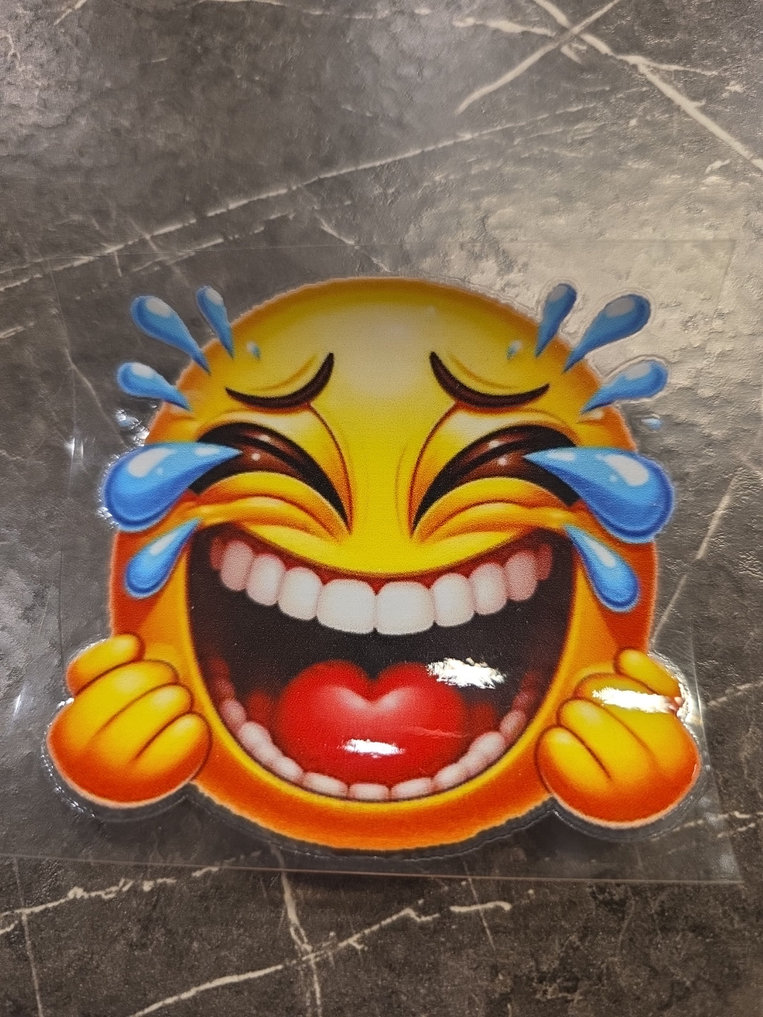 Laughing Cry Smiley Face Emoji Balled Fists UVDTF Decal Sticker Waterproof USA