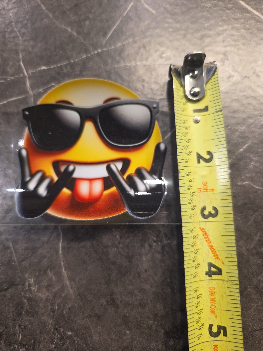 Sun Glasses Rock N Roll Smiley Face Emoji UVDTF Raised Decal Sticker Waterproof