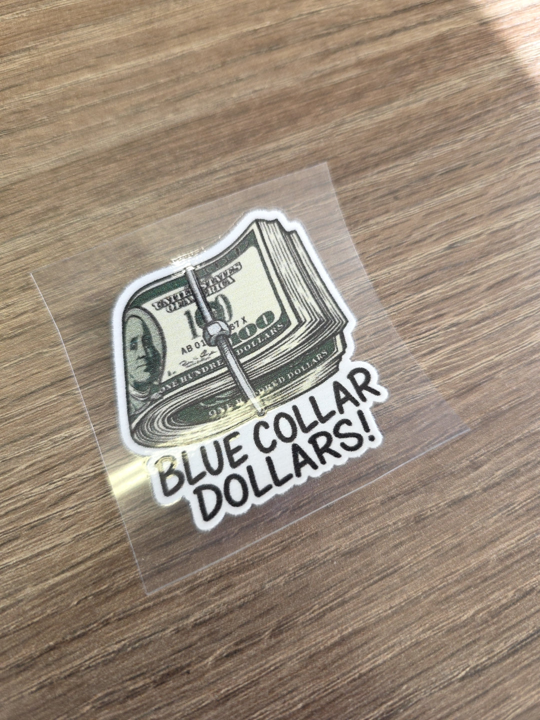 “Blue Collar Dollars” Decal – Hard Hat & Toolbox Sticker | UV DTF