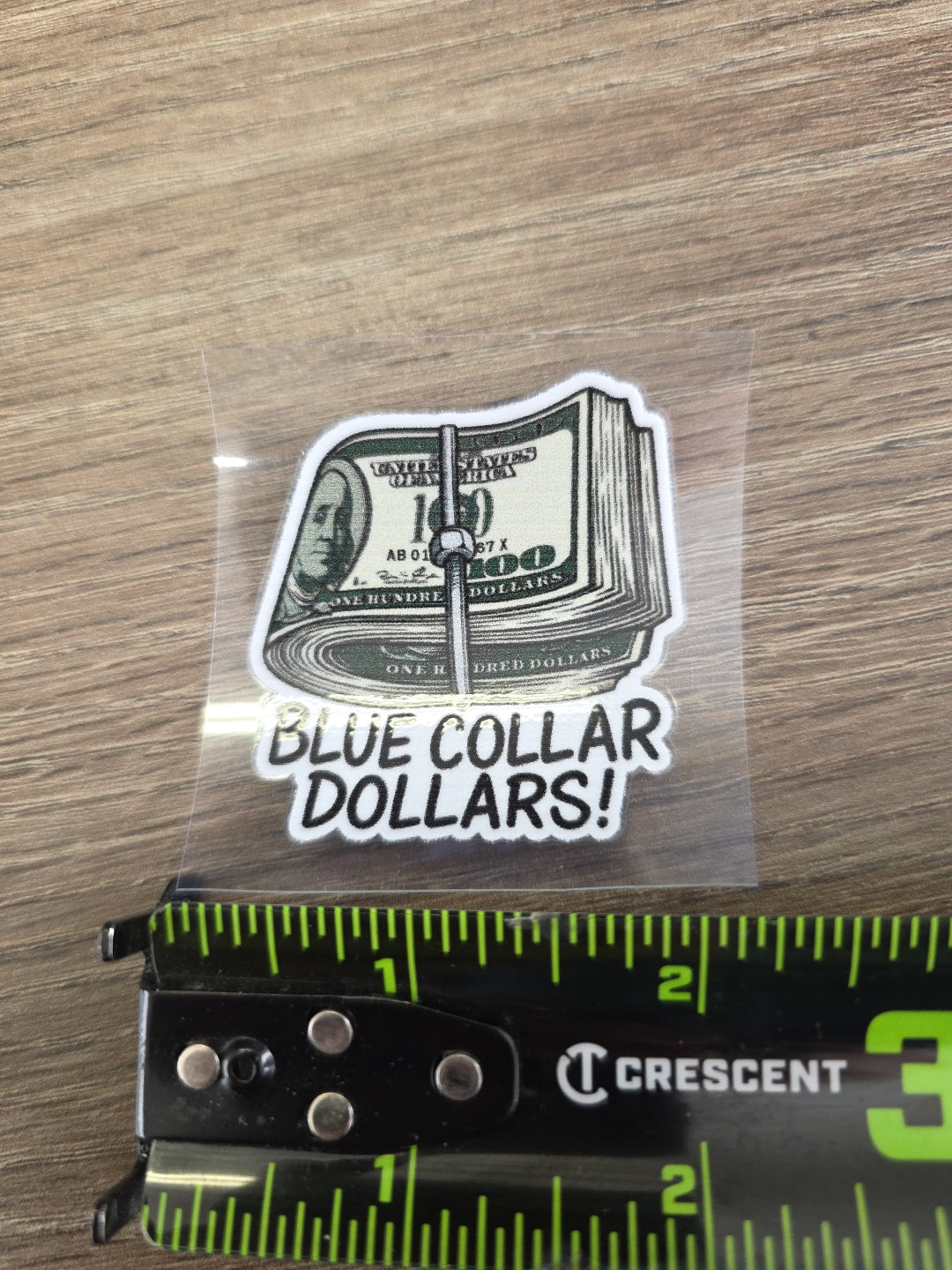 “Blue Collar Dollars” Decal – Hard Hat & Toolbox Sticker | UV DTF