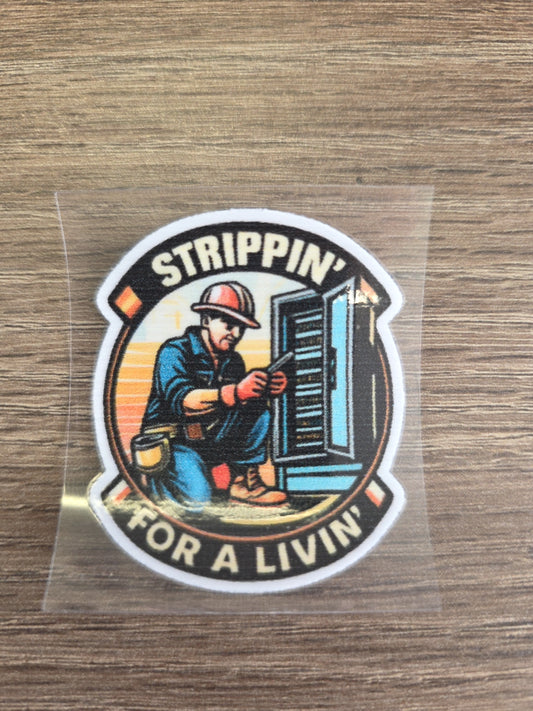 “Strippin’ for a Livin’” Decal – Electrician Hard Hat Sticker | UV DTF