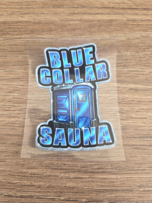 Blue Collar Sauna Decal – UV DTF Hard Hat Sticker