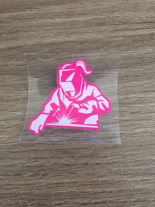 Pink Welder Decal – UV DTF Hard Hat Sticker