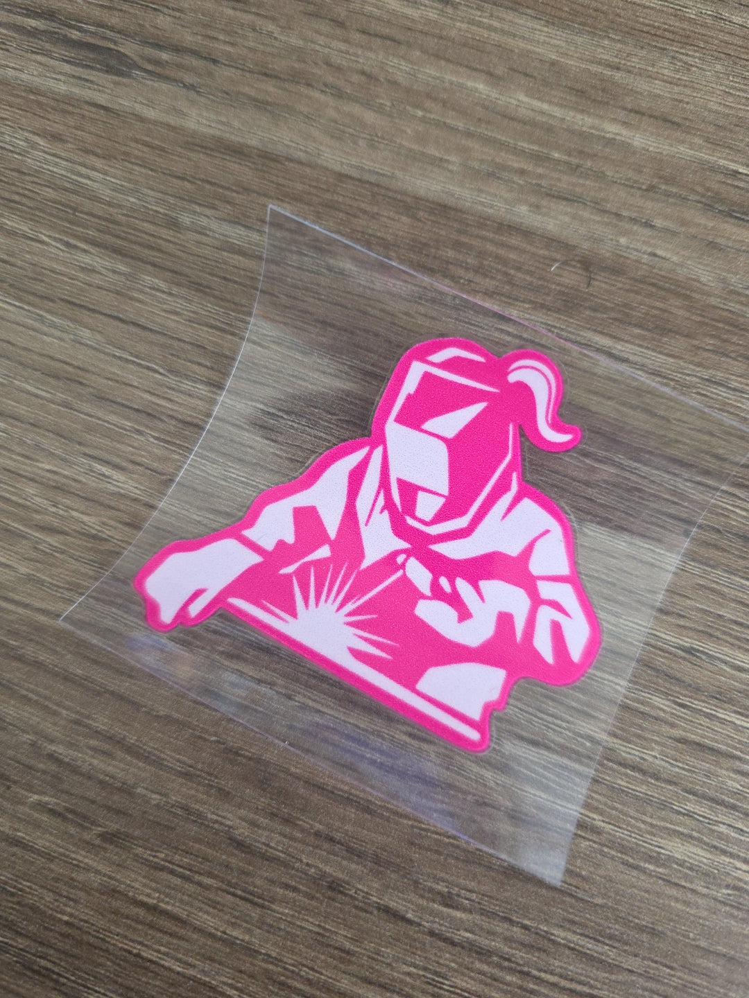 Pink Welder Decal – UV DTF Hard Hat Sticker