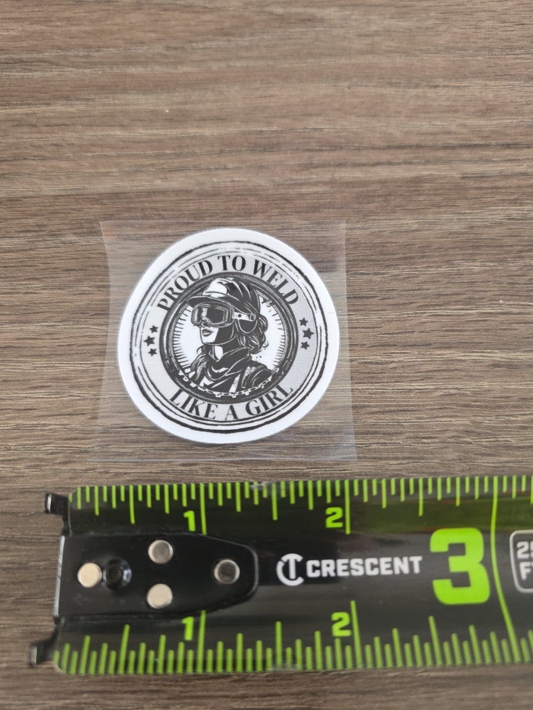 Proud to Weld Like a Girl Black & White UV DTF Hard Hat Decal