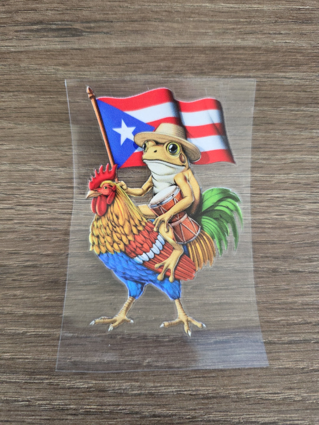 Puerto Rico Coquí & Gallo UV DTF Transfer – Boricua Pride Flag Design for Hard Surfaces