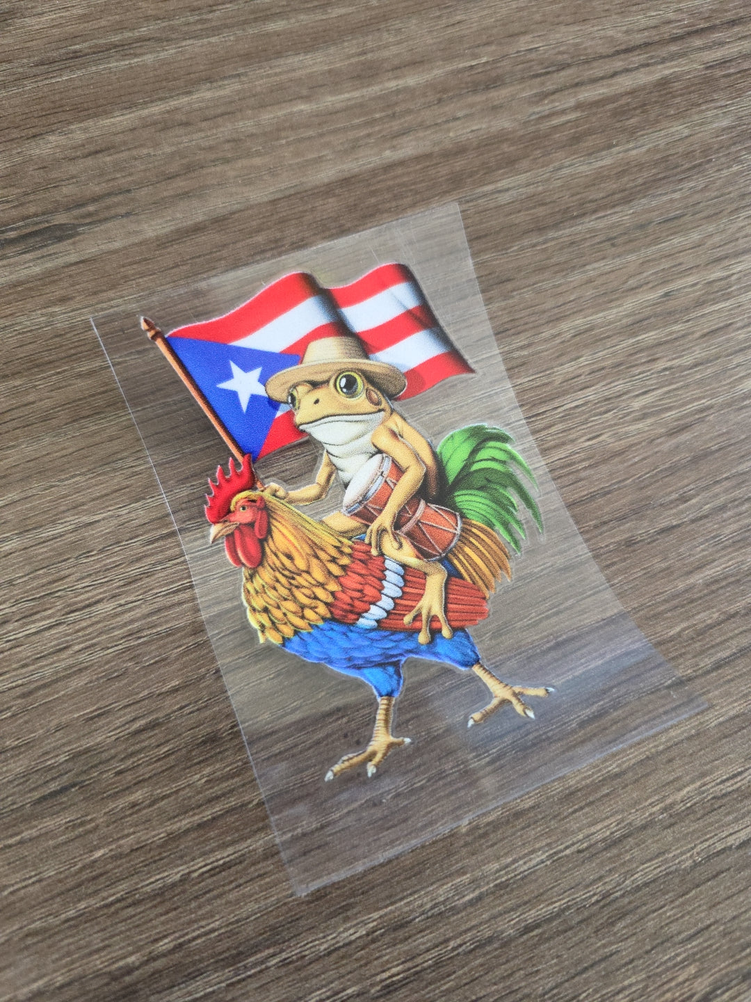 Puerto Rico Coquí & Gallo UV DTF Transfer – Boricua Pride Flag Design for Hard Surfaces