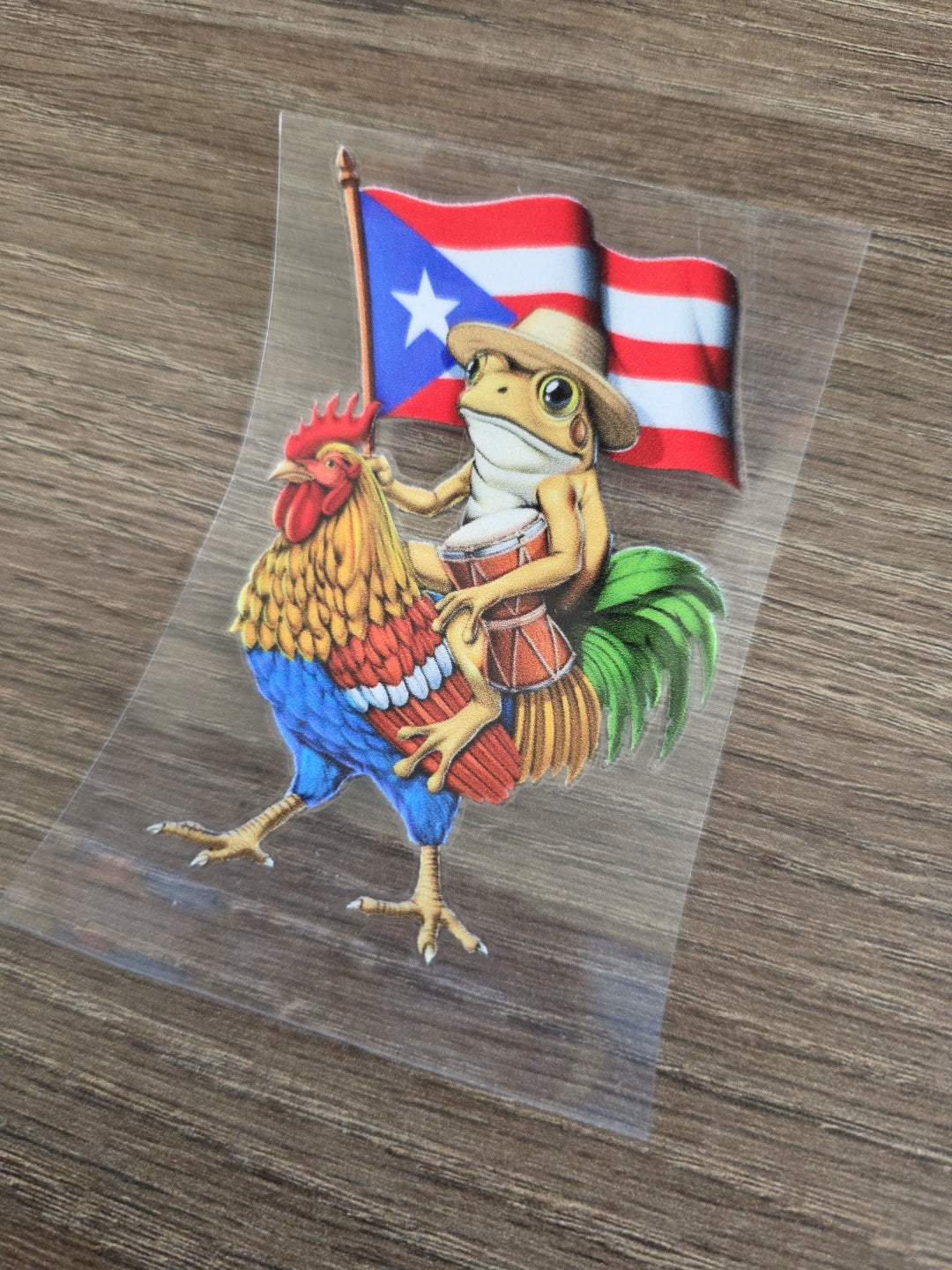 Puerto Rico Coquí & Gallo UV DTF Transfer – Boricua Pride Flag Design for Hard Surfaces