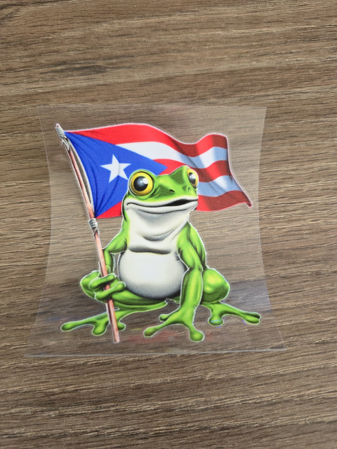 Puerto Rico Coquí Frog UV DTF Transfer – Boricua Pride Flag Design for Hard Surfaces