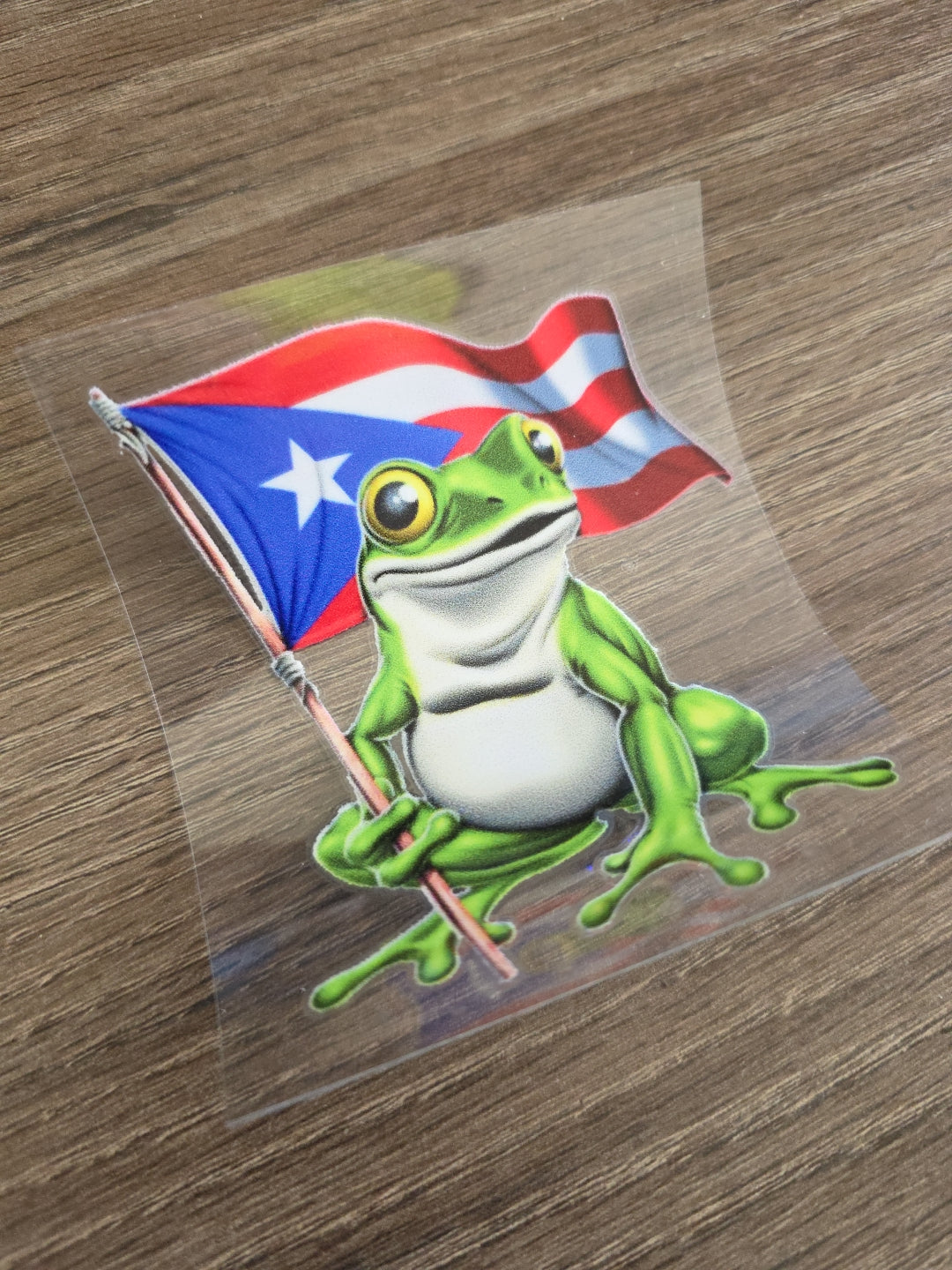 Puerto Rico Coquí Frog UV DTF Transfer – Boricua Pride Flag Design for Hard Surfaces
