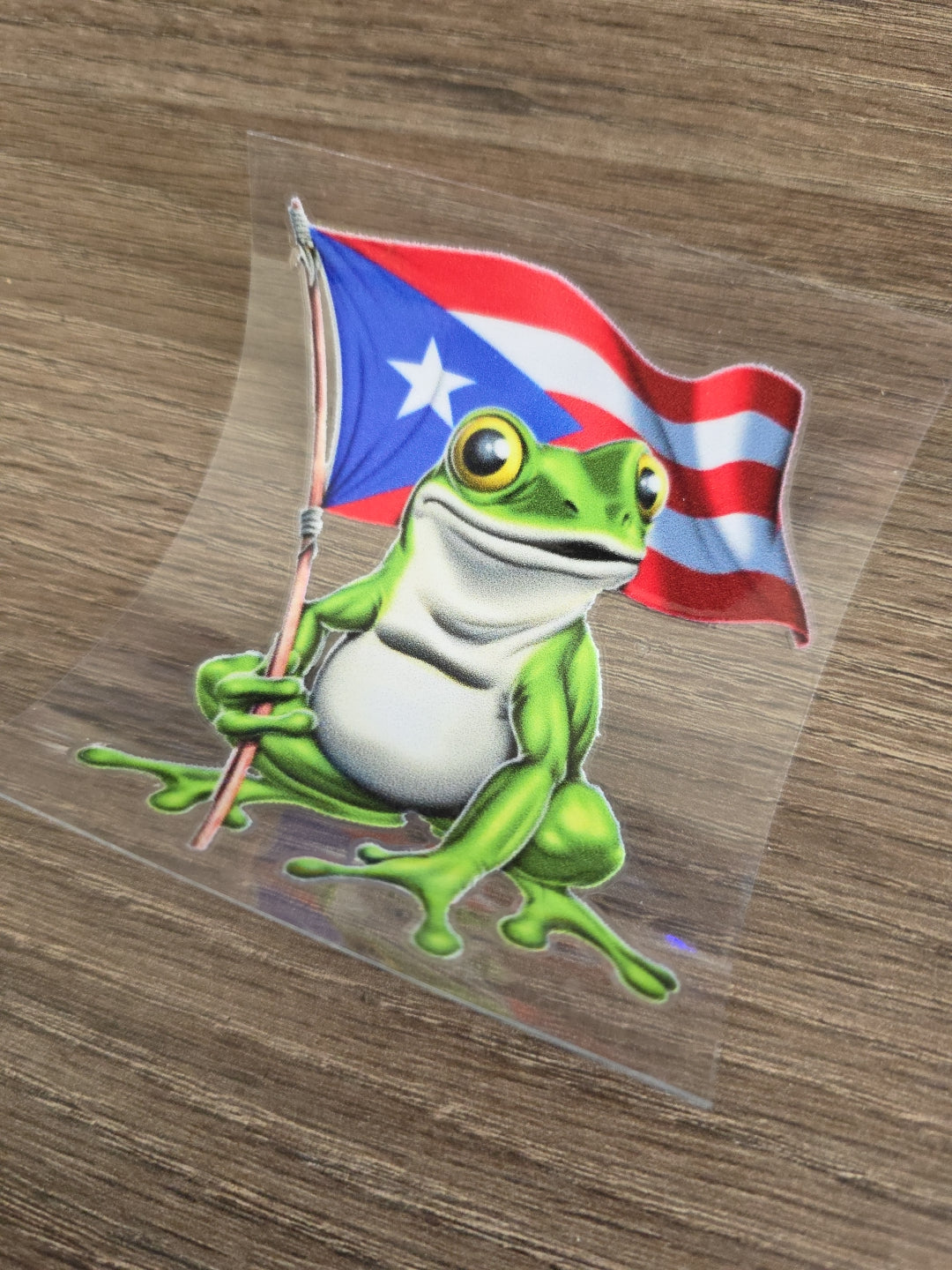 Puerto Rico Coquí Frog UV DTF Transfer – Boricua Pride Flag Design for Hard Surfaces
