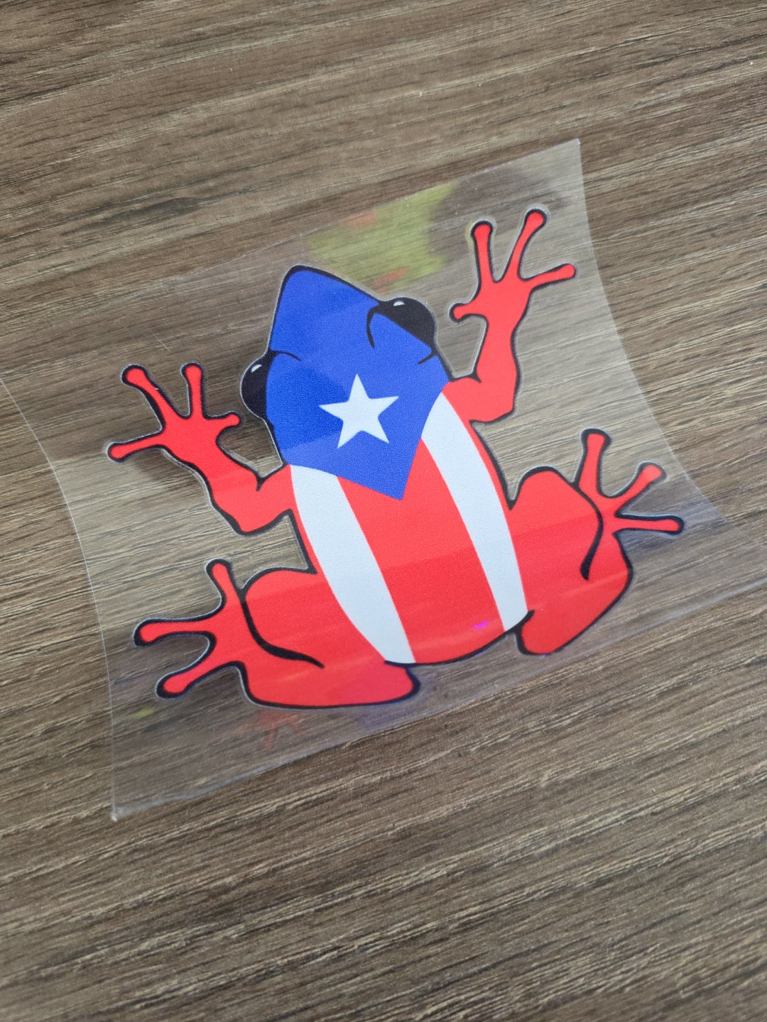 Puerto Rico Flag Frog UV DTF Transfer – Boricua Pride Coquí Design for Hard Surfaces