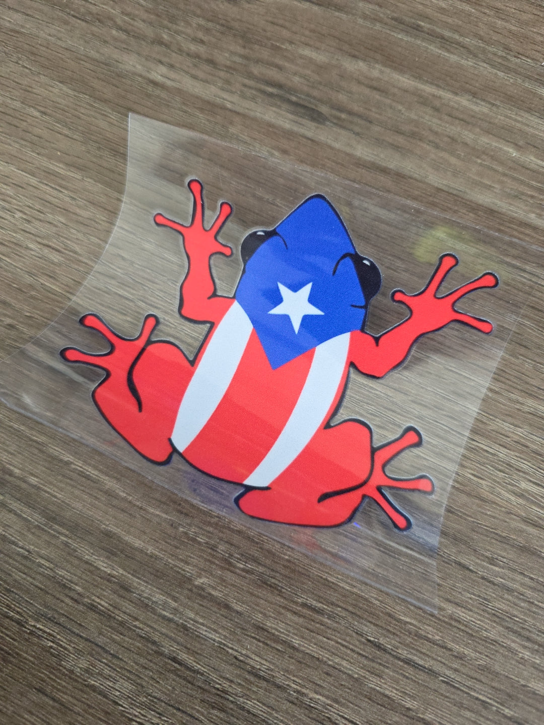 Puerto Rico Flag Frog UV DTF Transfer – Boricua Pride Coquí Design for Hard Surfaces