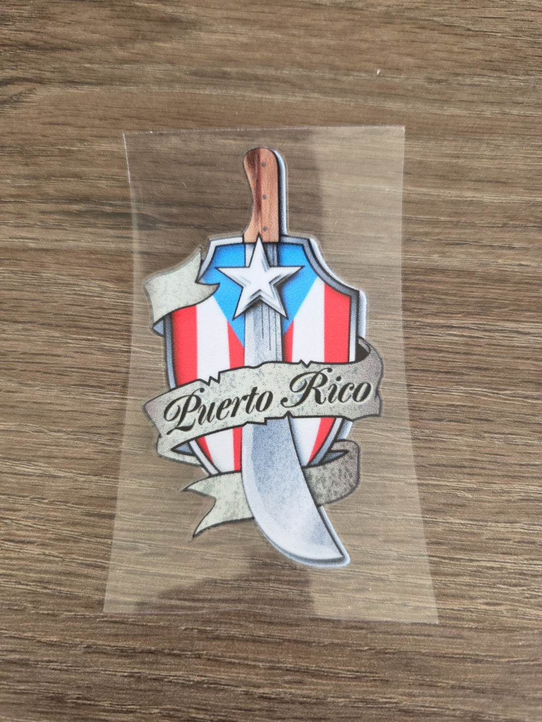 Puerto Rico Shield & Machete UV DTF Transfer – Boricua Pride Emblem Design for Hard Surfaces