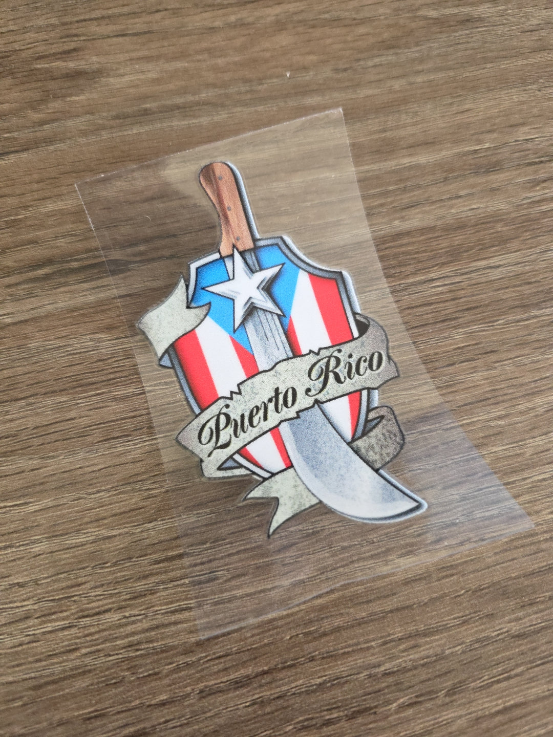 Puerto Rico Shield & Machete UV DTF Transfer – Boricua Pride Emblem Design for Hard Surfaces