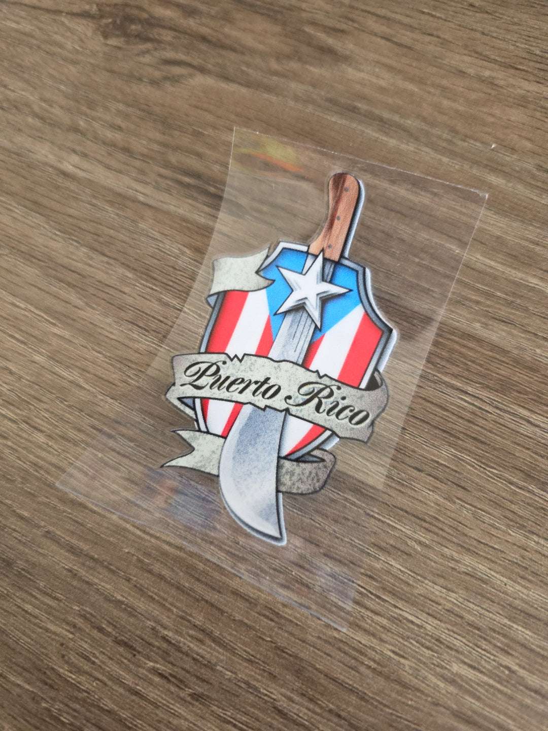 Puerto Rico Shield & Machete UV DTF Transfer – Boricua Pride Emblem Design for Hard Surfaces