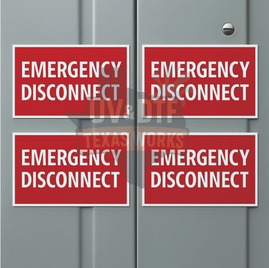 Emergency Disconnect Decal 4 pack– High Visibility Safety Label | UV DTF Transfer