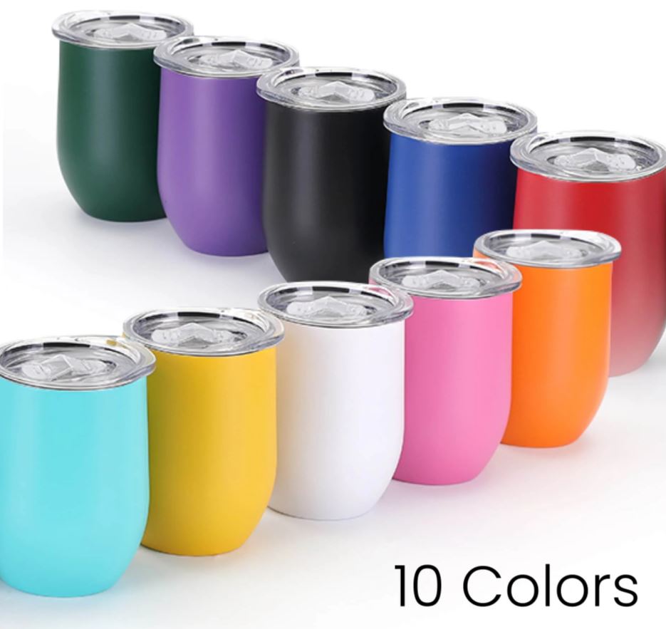 Powder-Coated 12oz Wine Tumbler – Vacuum-Insulated & UV DTF Ready