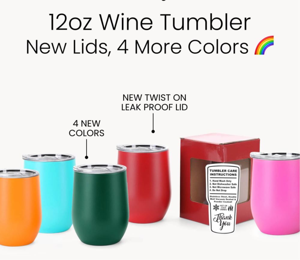 Powder-Coated 12oz Wine Tumbler – Vacuum-Insulated & UV DTF Ready