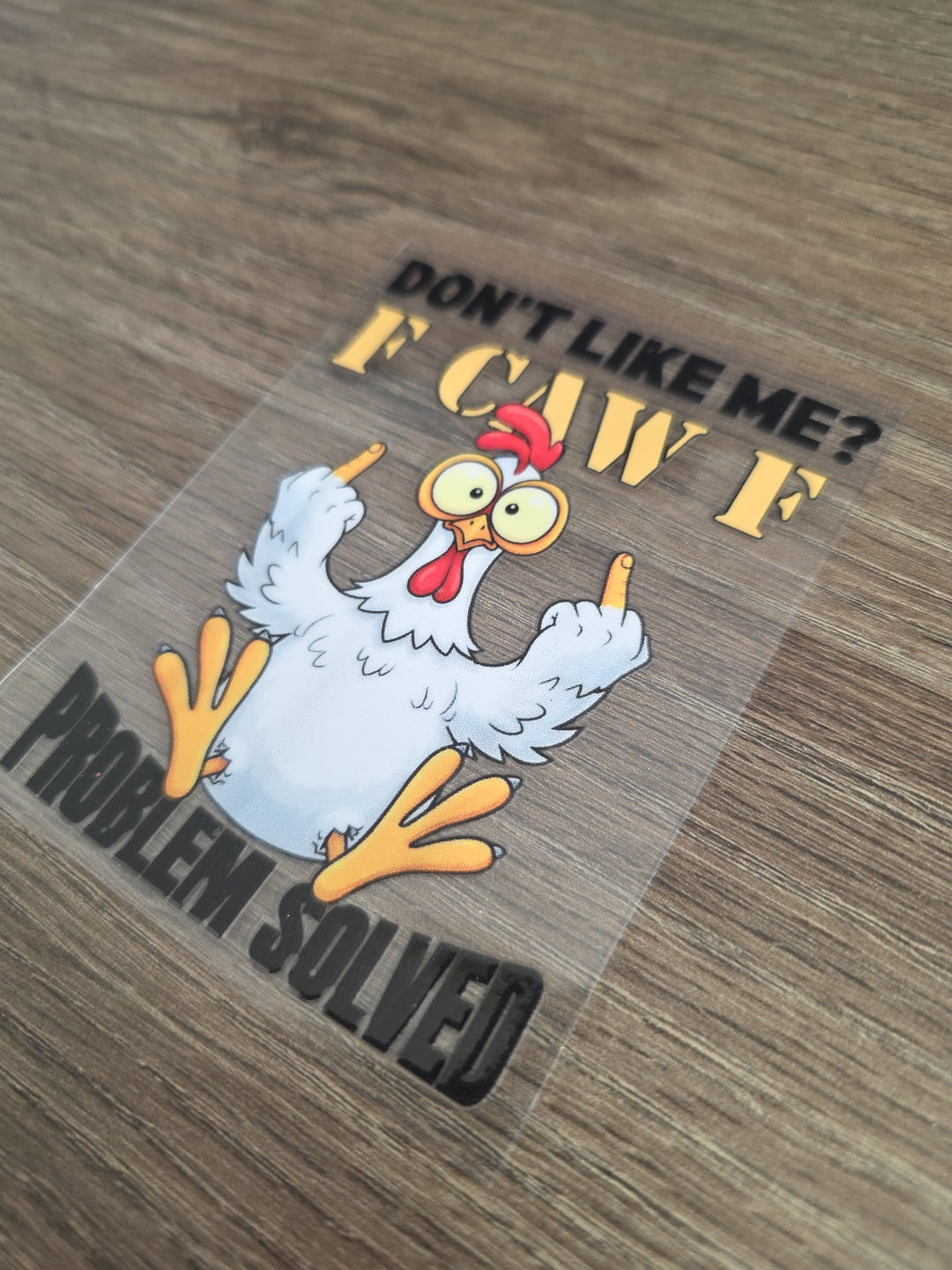 F CAW F Funny Chicken Middle Finger UV DTF Waterproof Decal Sticker 4in x 3in