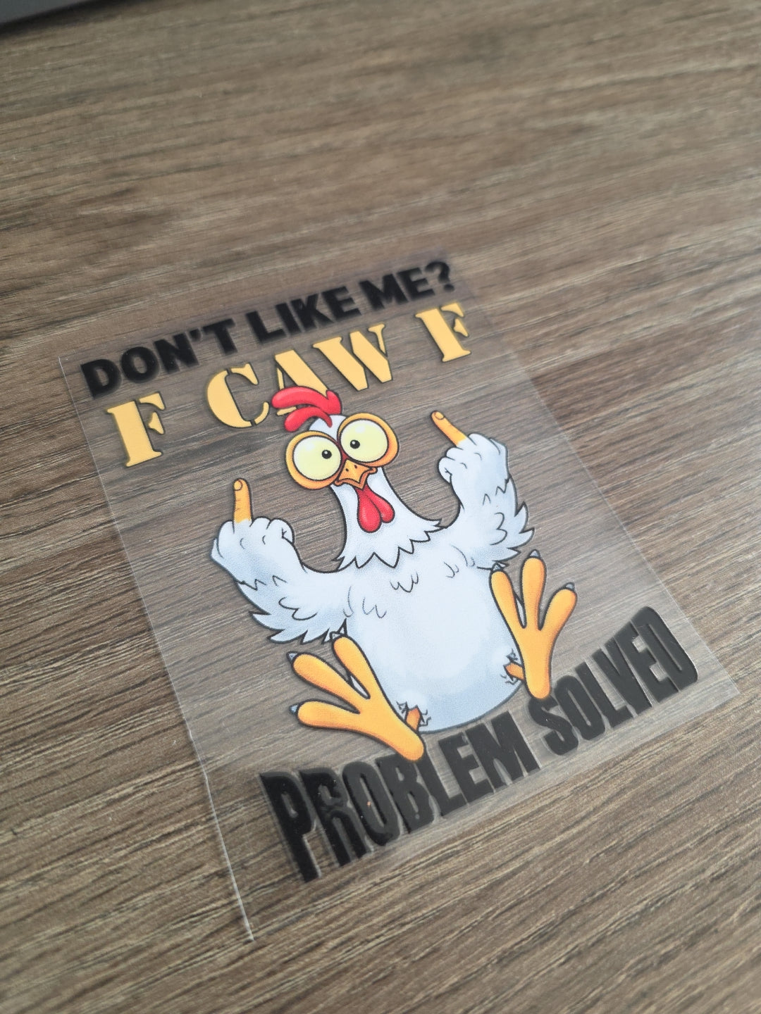 F CAW F Funny Chicken Middle Finger UV DTF Waterproof Decal Sticker 4in x 3in