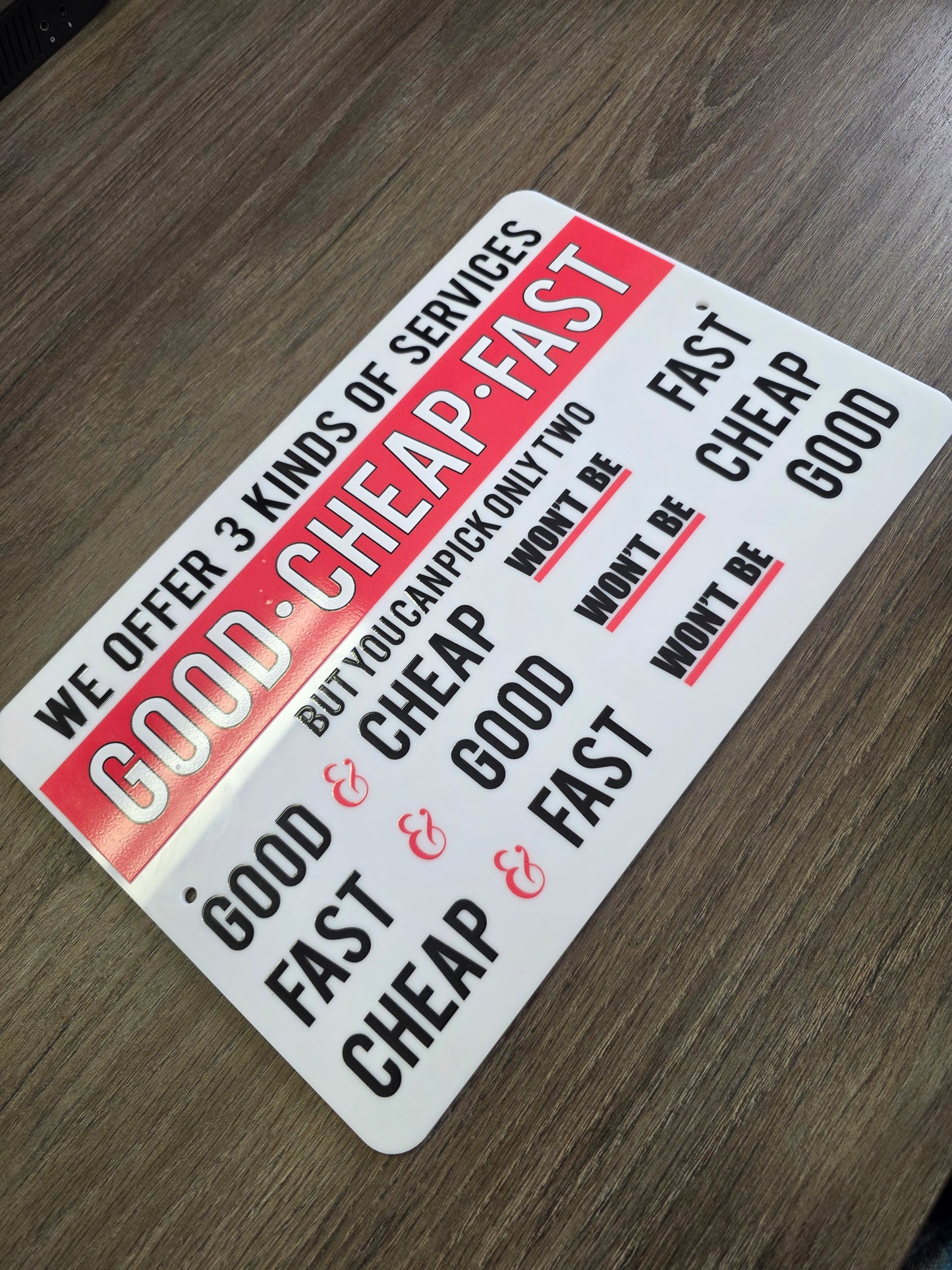 Cheap Fast Good – Funny Sign | Man Cave Acrylic Sign