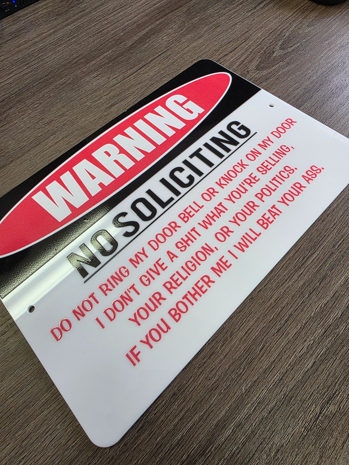 No Soliciting Sign – Funny Warning Sign | Outdoor Acrylic Security Sign